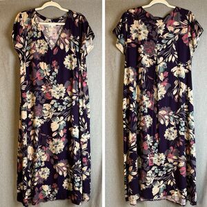 J.‎ Jill Flowy Maxi Dress Womens Large Tall Purple Floral Pullover V-Neck (0935)